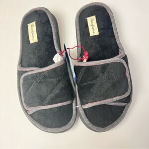 Dearfoams Men’s Secure  Snap Black No Sweat Slippers Sandals Sz S 7-8